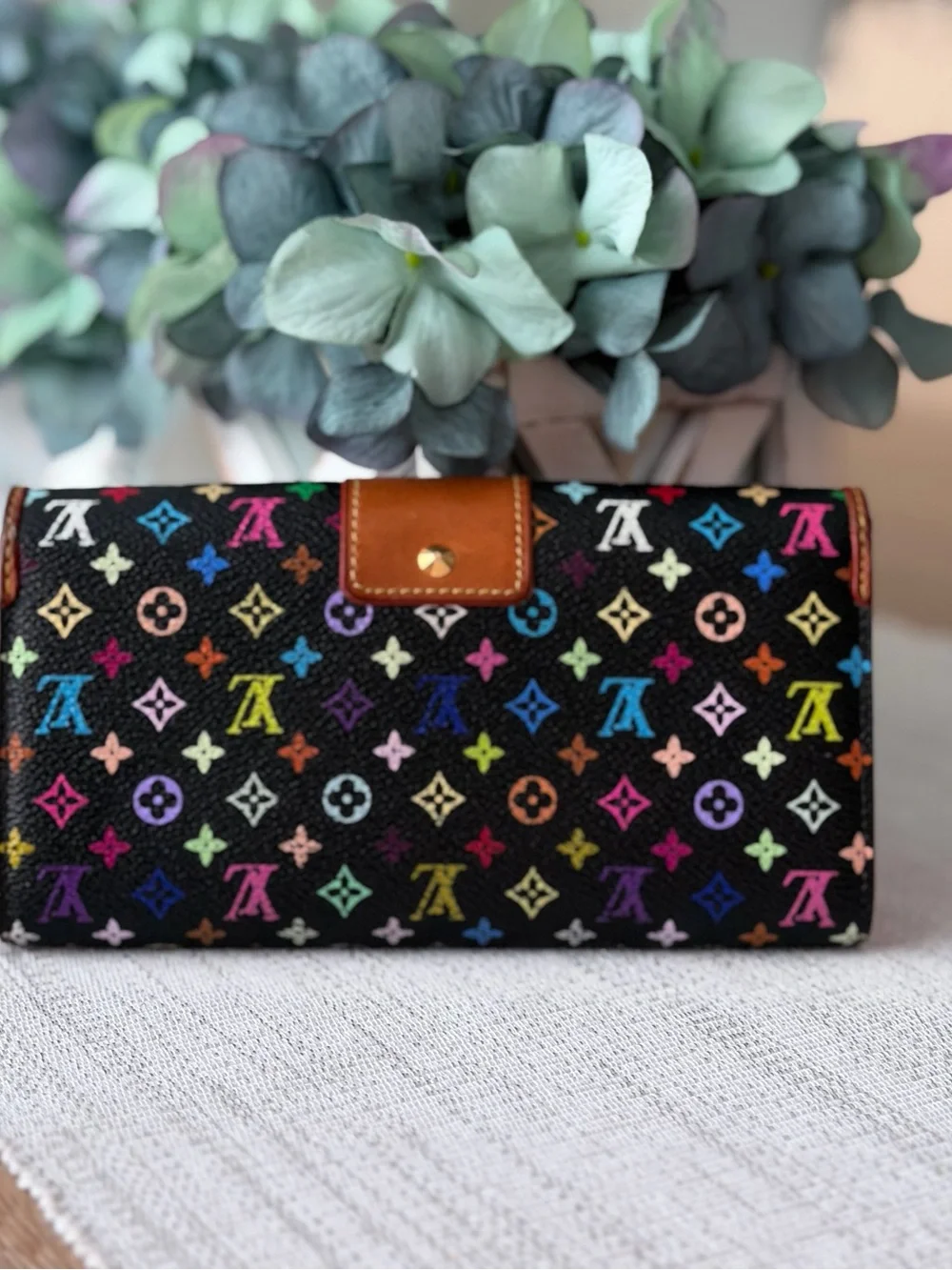 Louis Vuitton Black Multicolor Monogram Sarah Noeud Wallet with Bow leather Trim